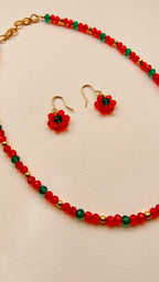 Red With Aqua Green Crystal Beads Necklace And Earrings Set With Bracelet (Copy)