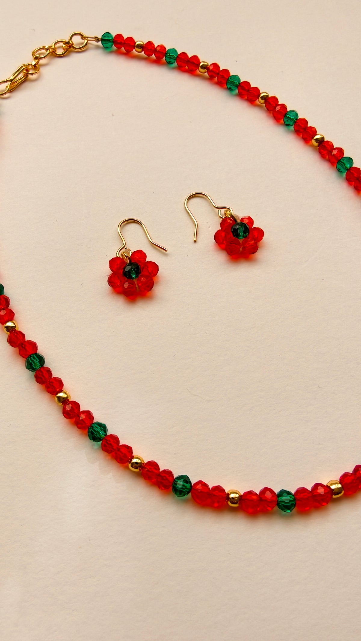 Red With Aqua Green Crystal Beads Necklace And Earrings Set With Bracelet (Copy)