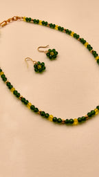Green With Yellow Crystal Beads Necklace And Earrings Set With Bracelet