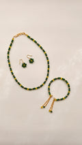 Green With Yellow Crystal Beads Necklace And Earrings Set With Bracelet
