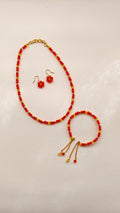 Red With Yellow Crystal Beads Necklace And Earrings Set With Bracelet