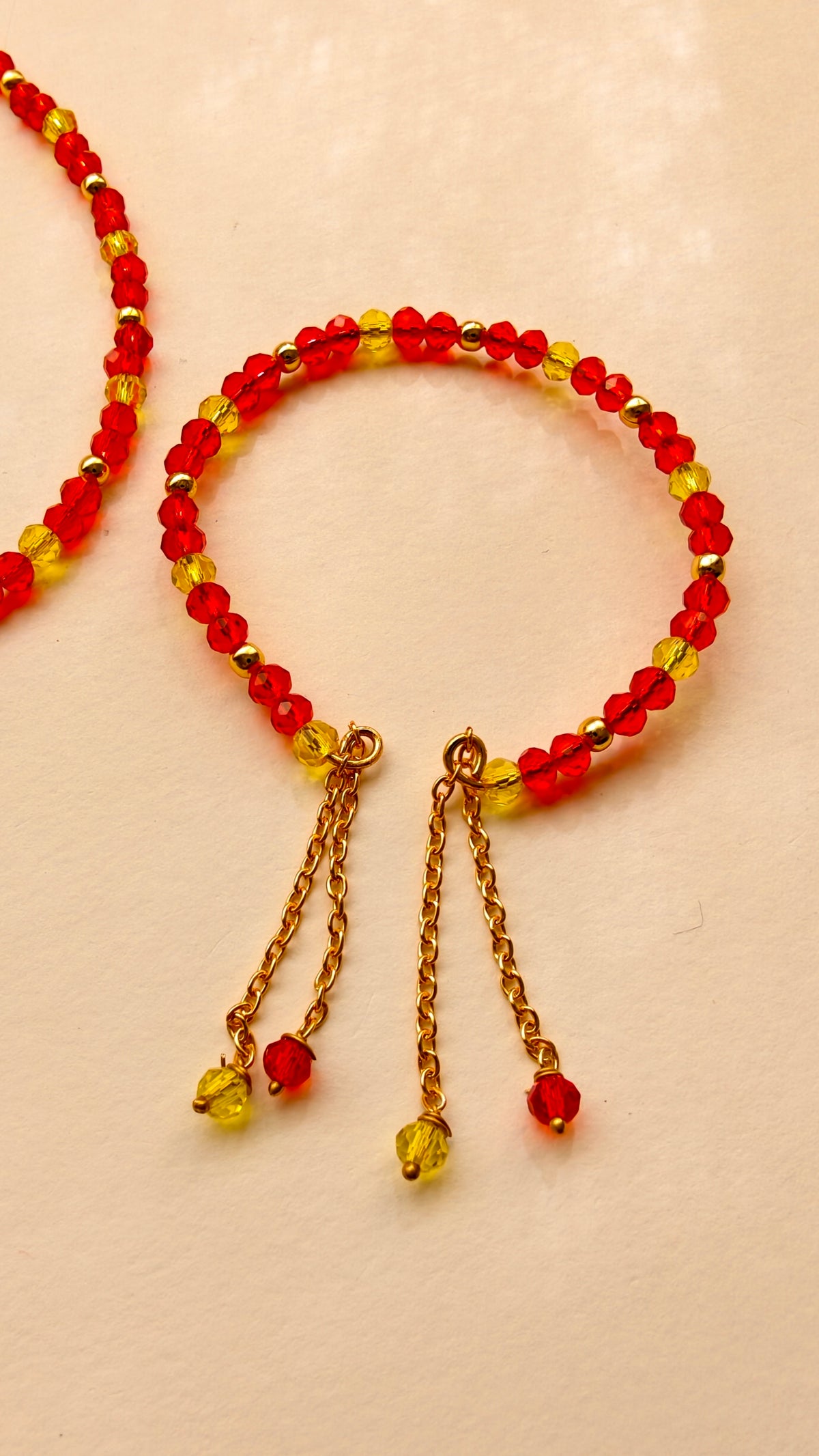 Red With Yellow Crystal Beads Necklace And Earrings Set With Bracelet
