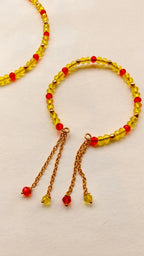 Yellow With Red Crystal Beads Necklace And Earrings Set With Bracelet