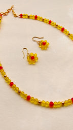 Yellow With Red Crystal Beads Necklace And Earrings Set With Bracelet