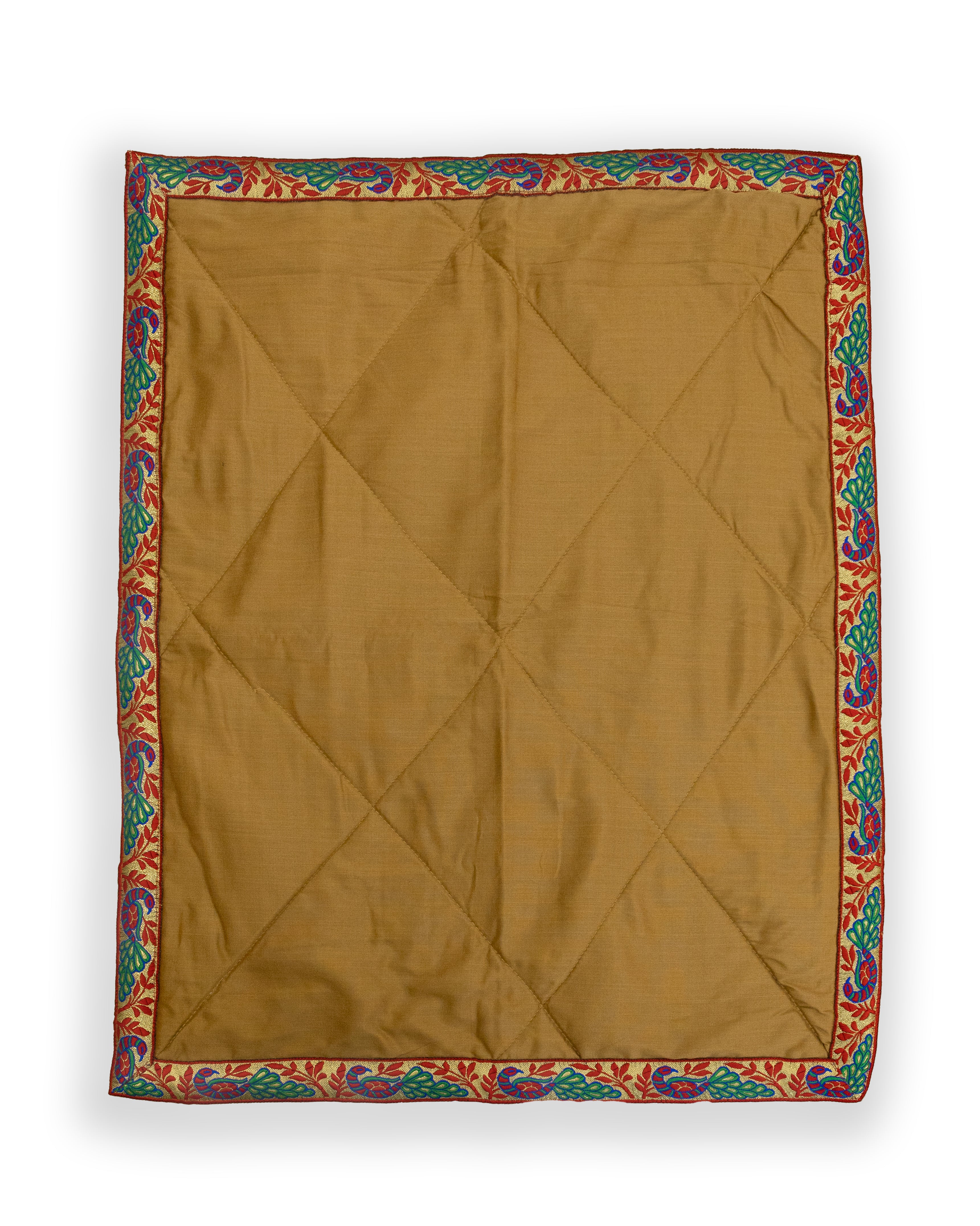 Golden Cotton Silk quilted Baby Mat with intricate paithani border all around for Newborn