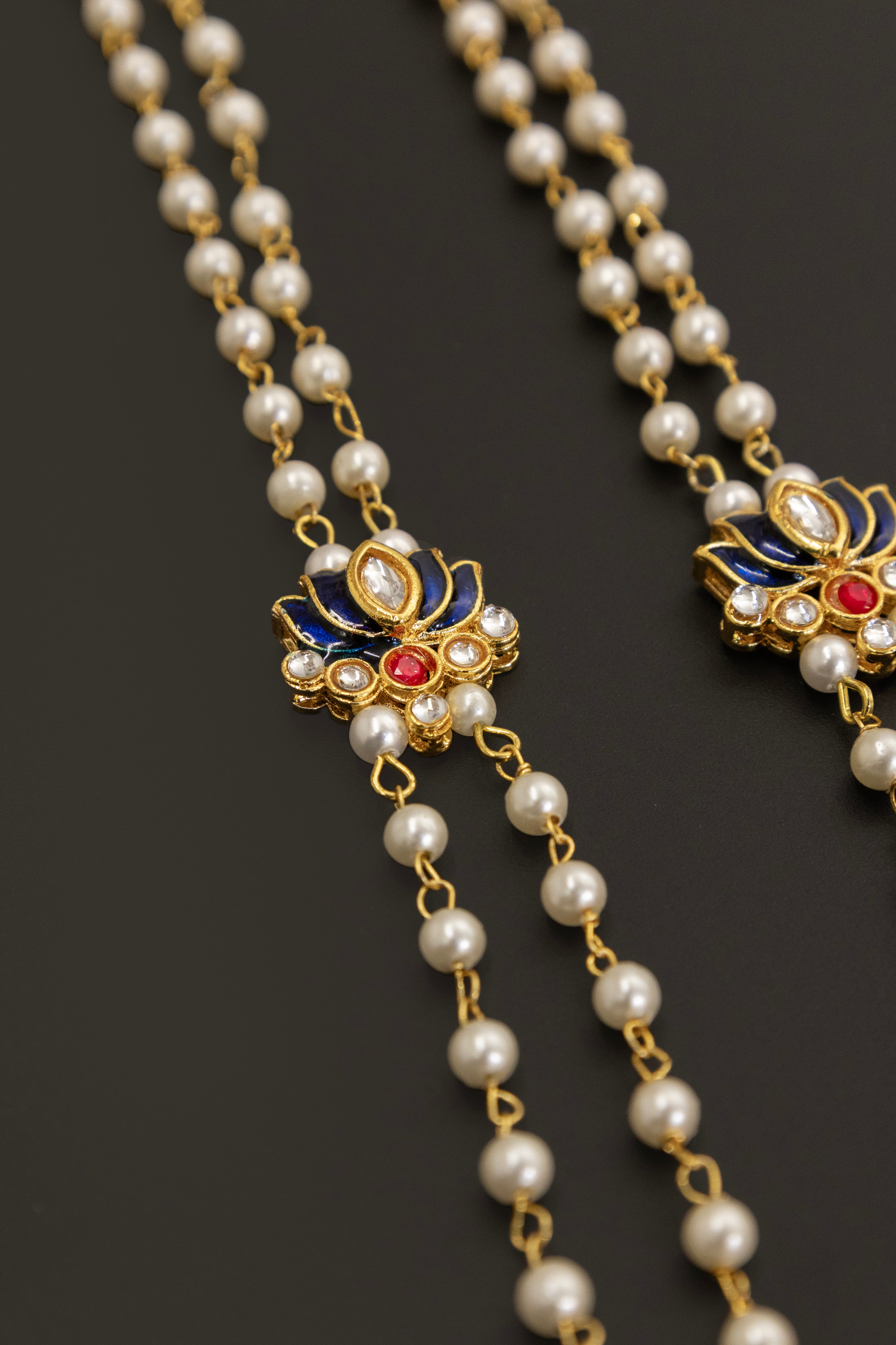 Pearl Double Layer Kanthi with blue lotus findings for Batu