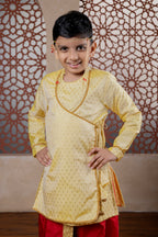 Cream coloured soft brocade silk kurta with angarakha pattern for Batu