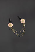 Triveni - Powder Pink two flowers triple layer Pearl chain Hair clips for Girls