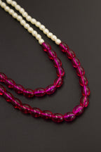 Semicultured Pearl Double Layer Kanthi with magenta Oval clear glass beads for Batu