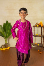 Magenta Raw Silk Asymmetric High Low Short Kurta