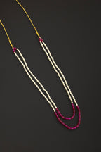 Semicultured Pearl Double Layer Kanthi with magenta Oval clear glass beads for Batu