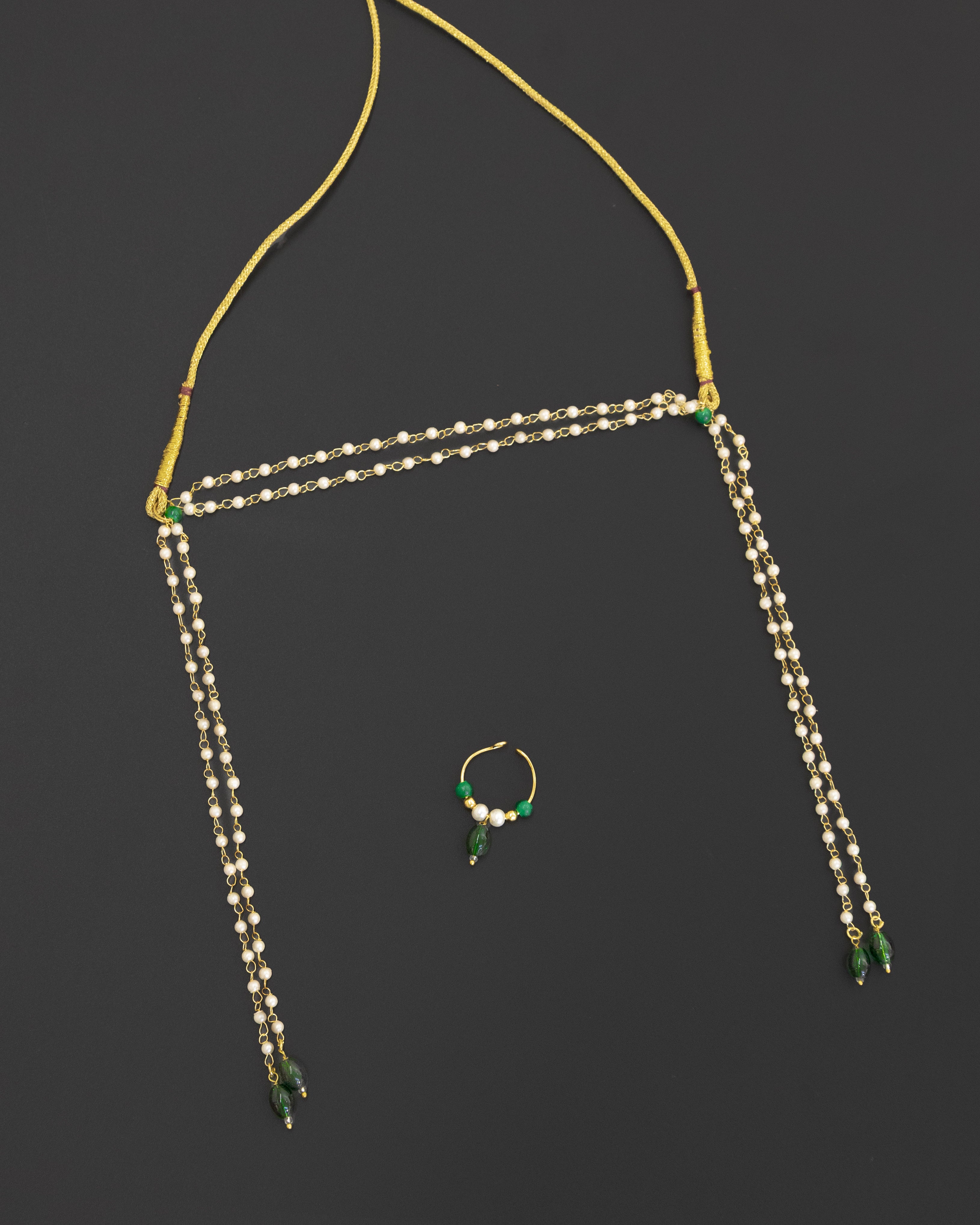 Pearls with Green glass beads Mundavali and bhikbali combo for batu/groom