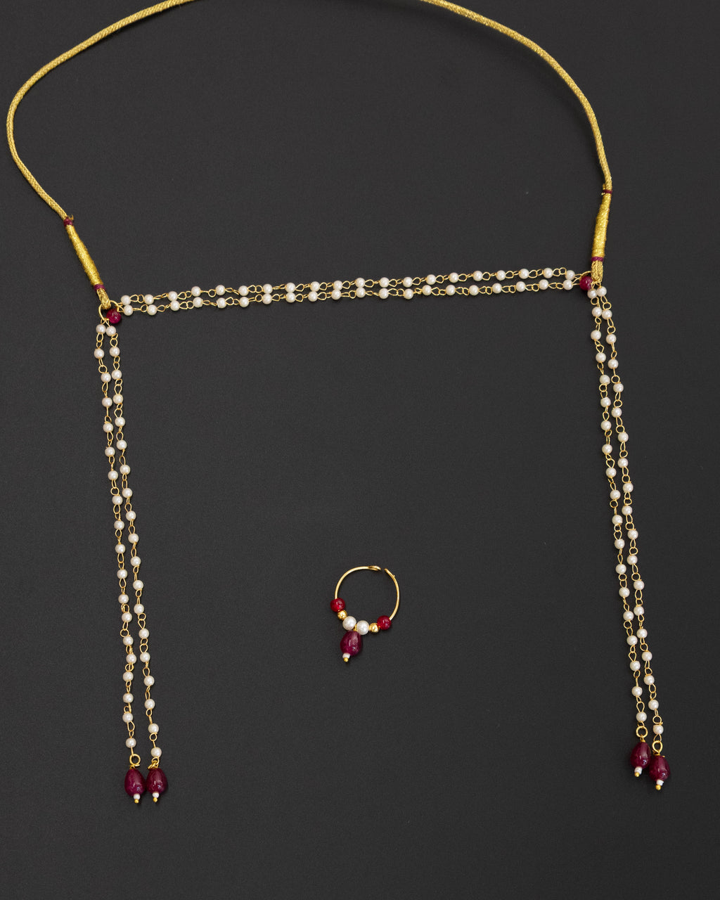 Pearls with Maroon glass beads Mundavali and bhikbali combo for batu/groom