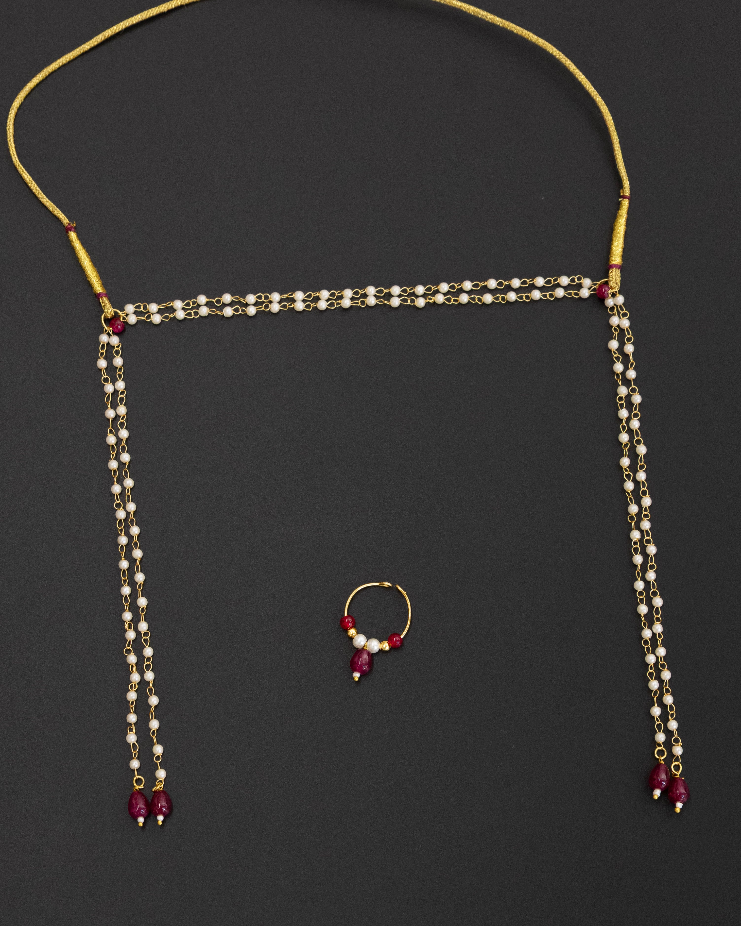 Pearls with Maroon glass beads Mundavali and bhikbali combo for batu/groom