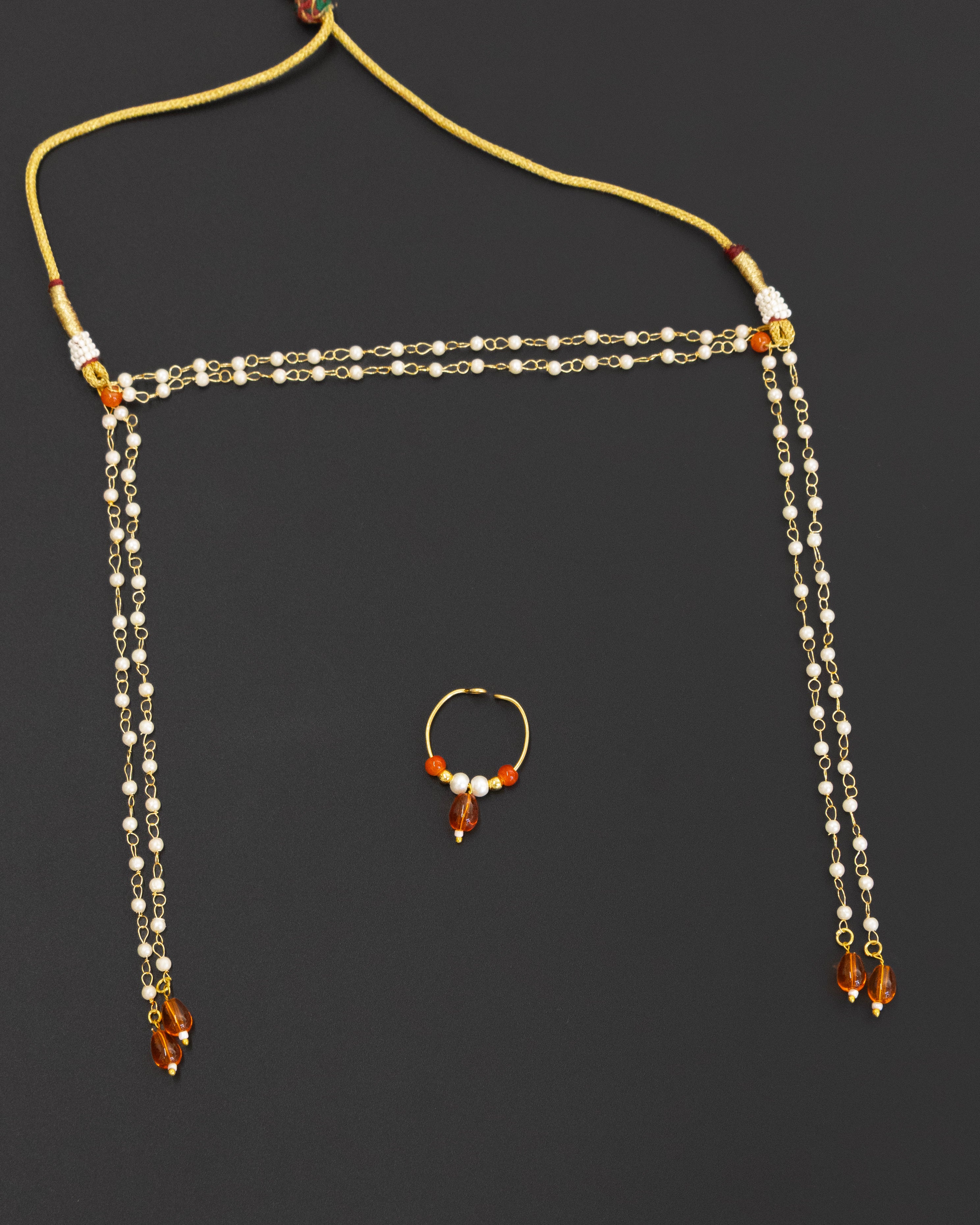 Pearls with Orange glass beads Mundavali and bhikbali combo for batu/groom