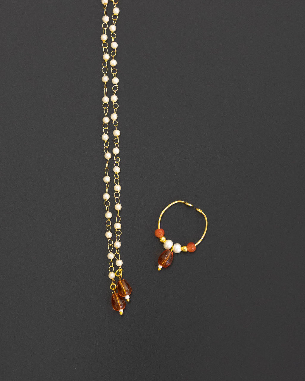 Pearls with Orange glass beads Mundavali and bhikbali combo for batu/groom