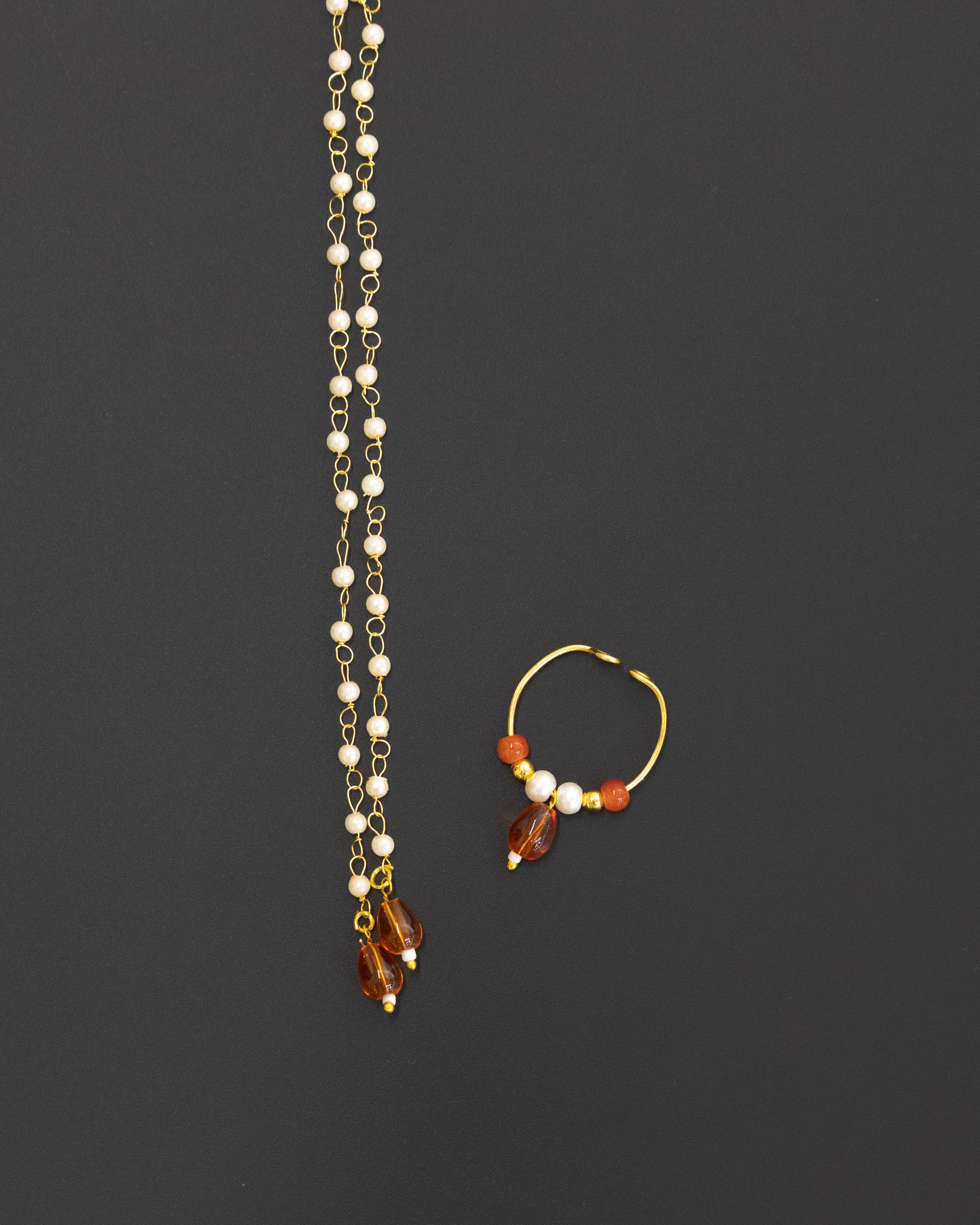 Pearls with Orange glass beads Mundavali and bhikbali combo for batu/groom
