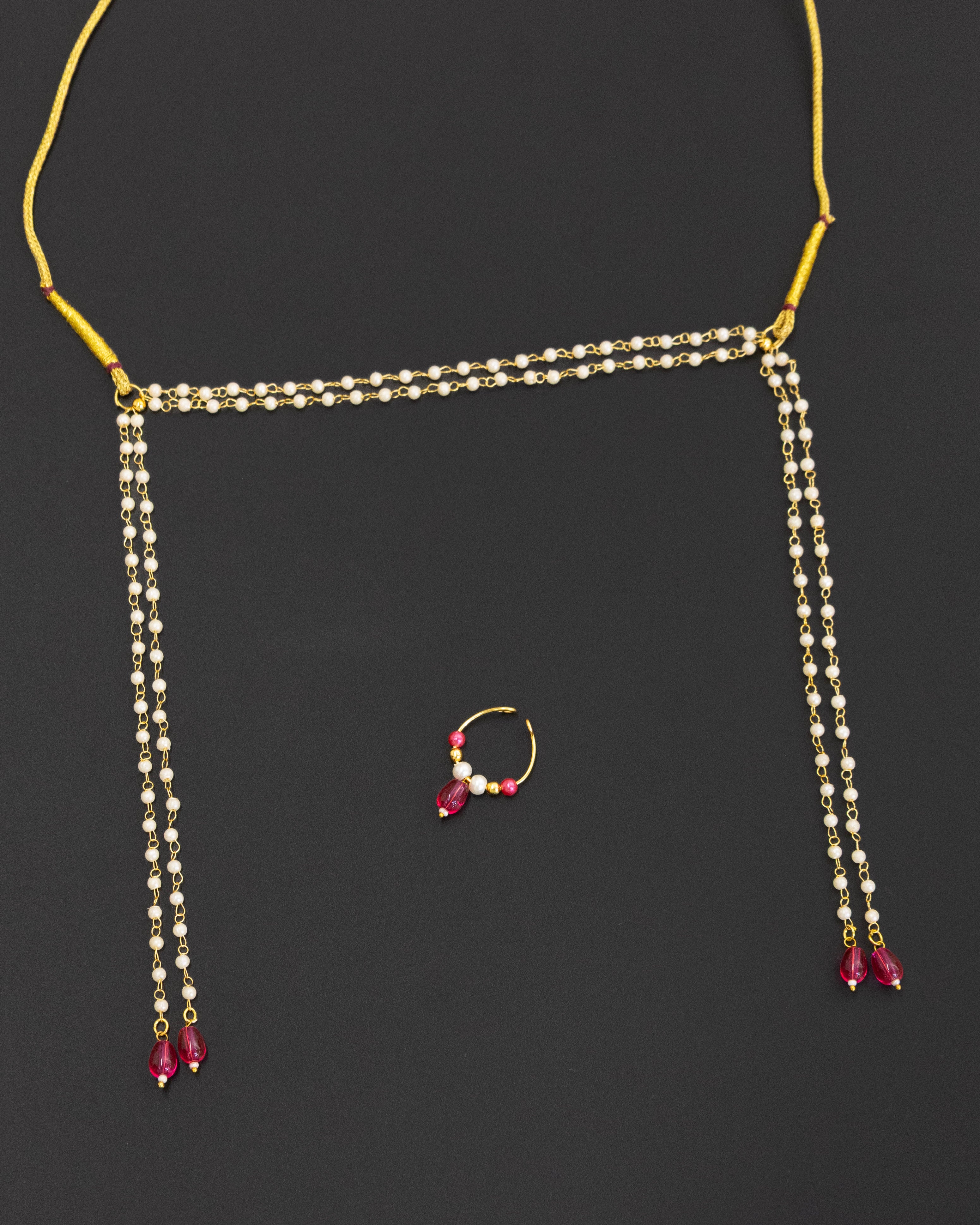 Pearls with Pink glass beads Mundavali and bhikbali combo for batu/groom