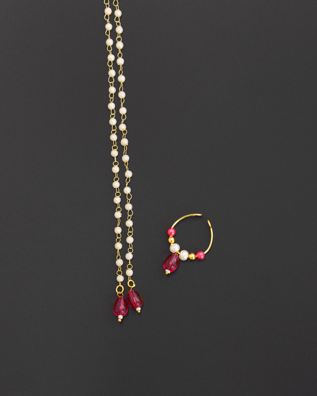 Pearls with Pink glass beads Mundavali and bhikbali combo for batu/groom