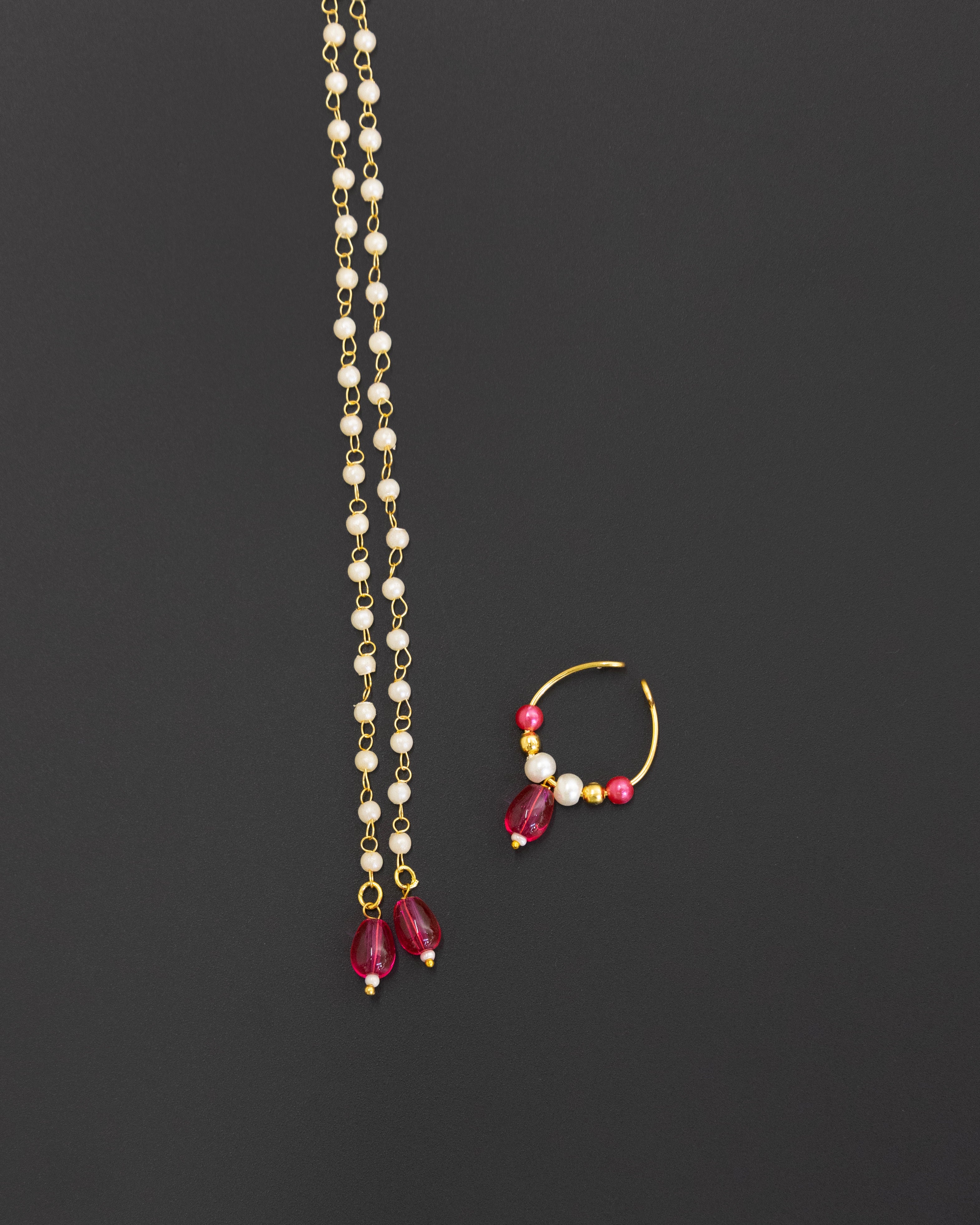 Pearls with Pink glass beads Mundavali and bhikbali combo for batu/groom