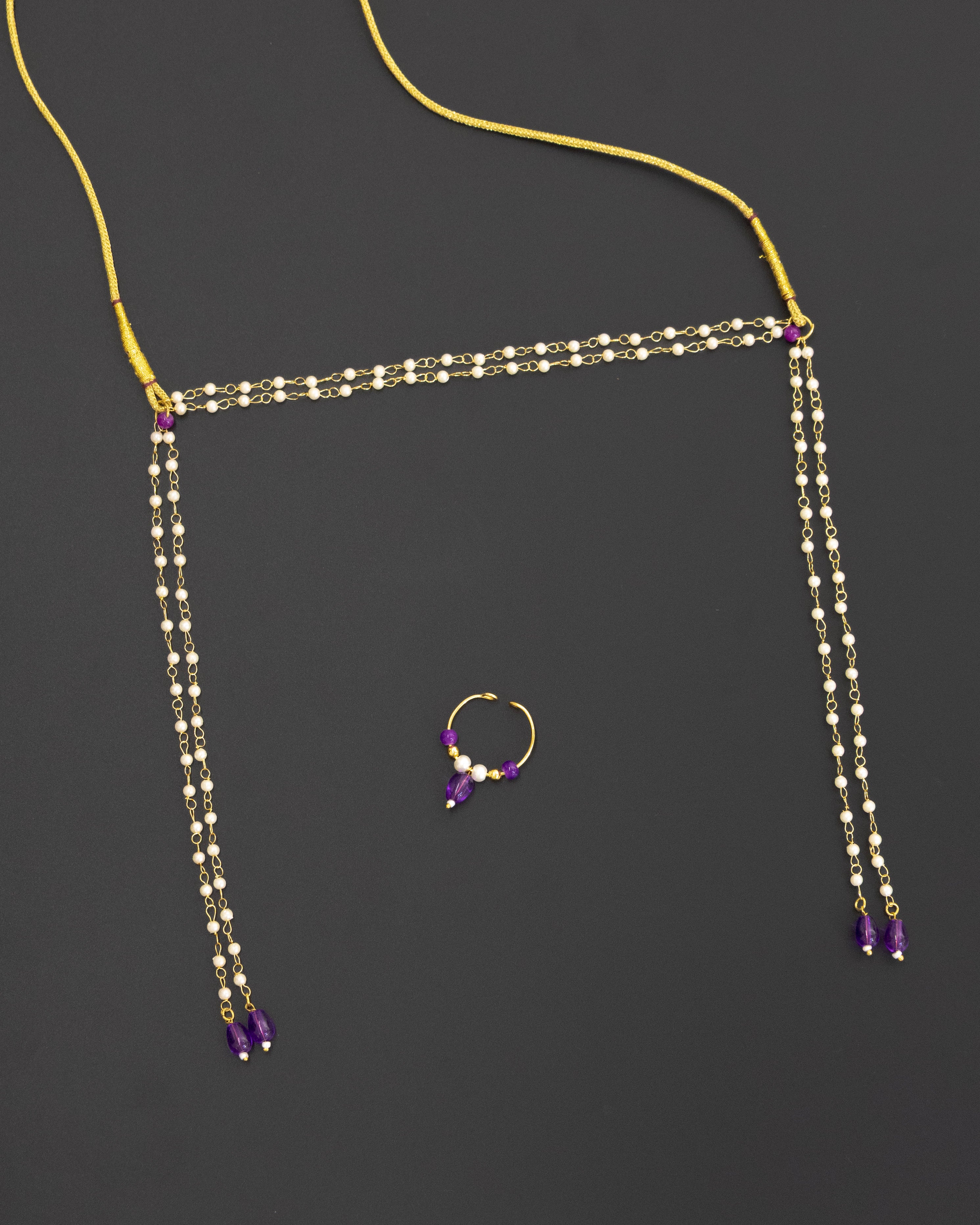 Pearls with Purple glass beads Mundavali and bhikbali combo for batu/groom