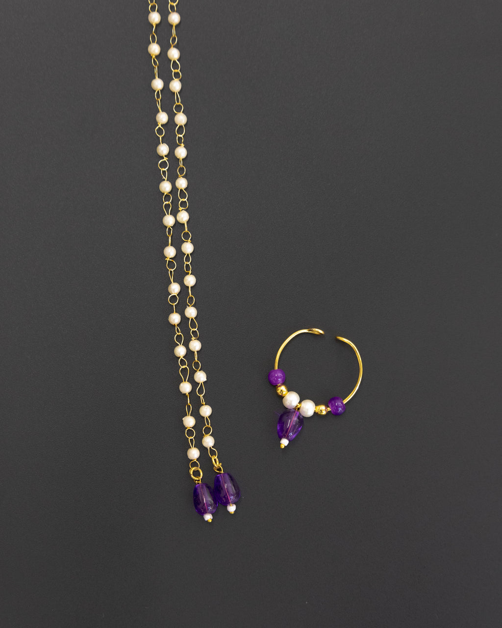 Pearls with Purple glass beads Mundavali and bhikbali combo for batu/groom
