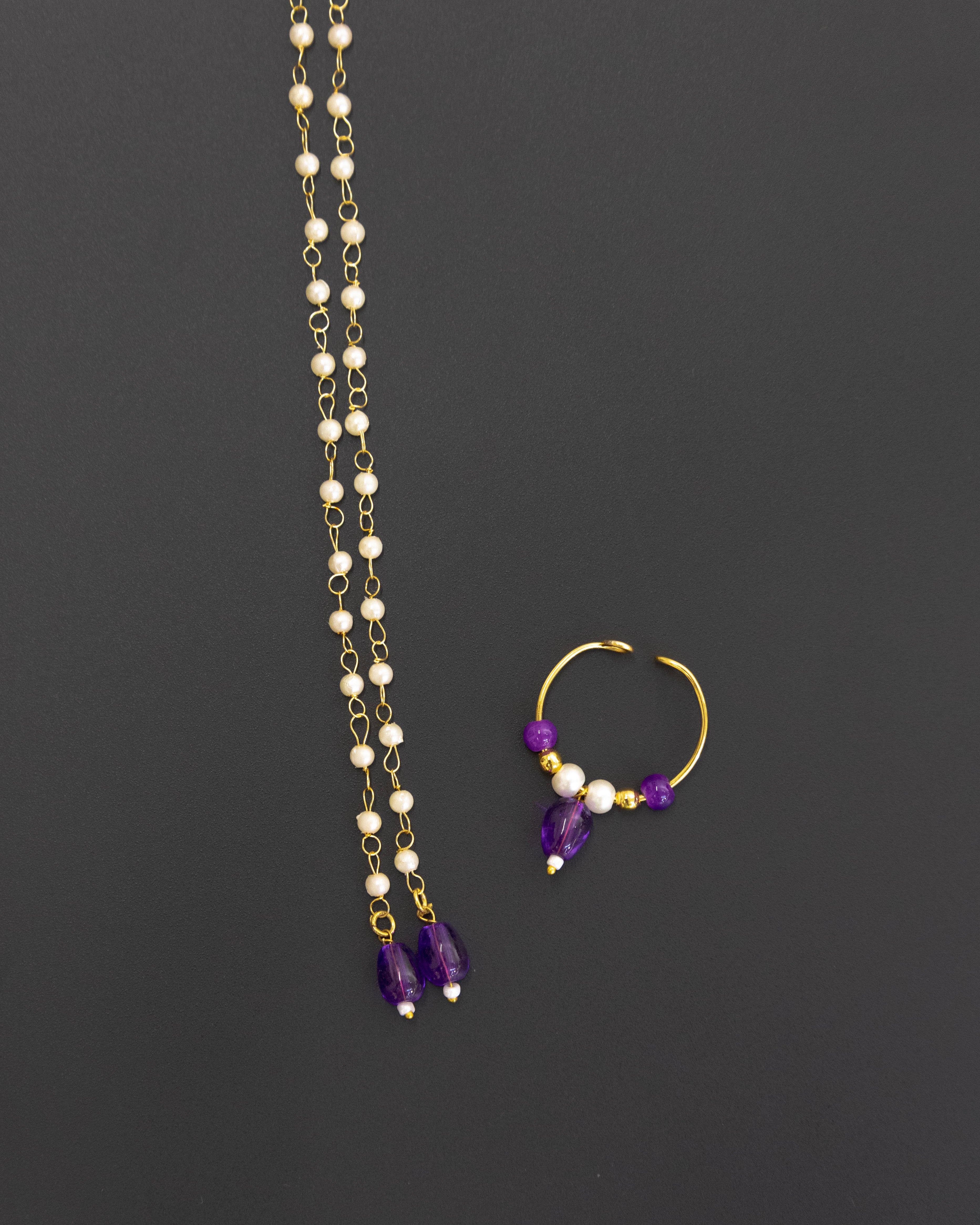Pearls with Purple glass beads Mundavali and bhikbali combo for batu/groom