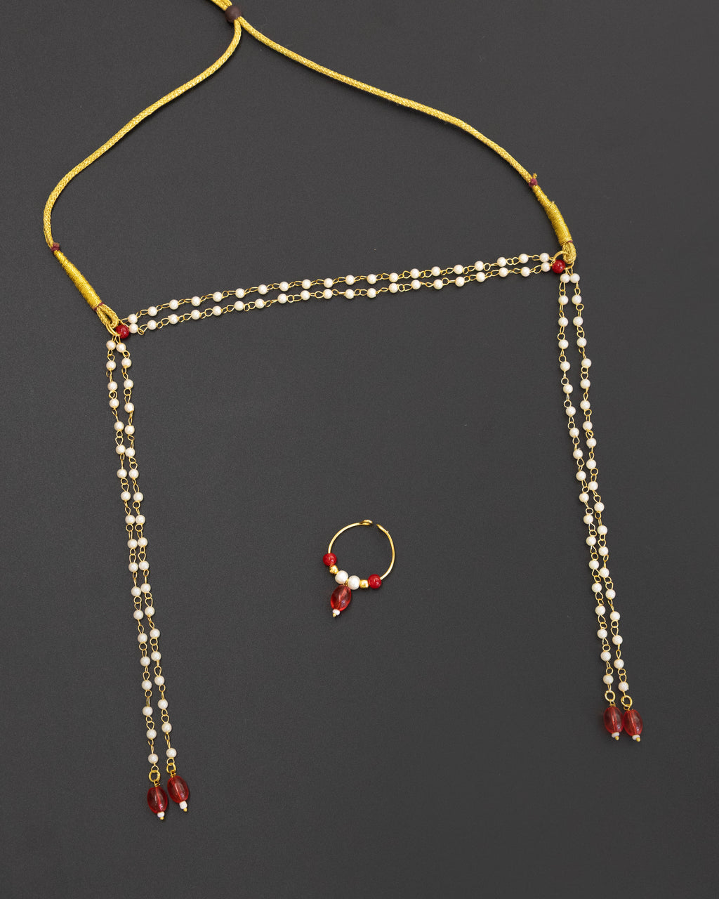 Pearls with Red glass beads Mundavali and bhikbali combo for batu/groom