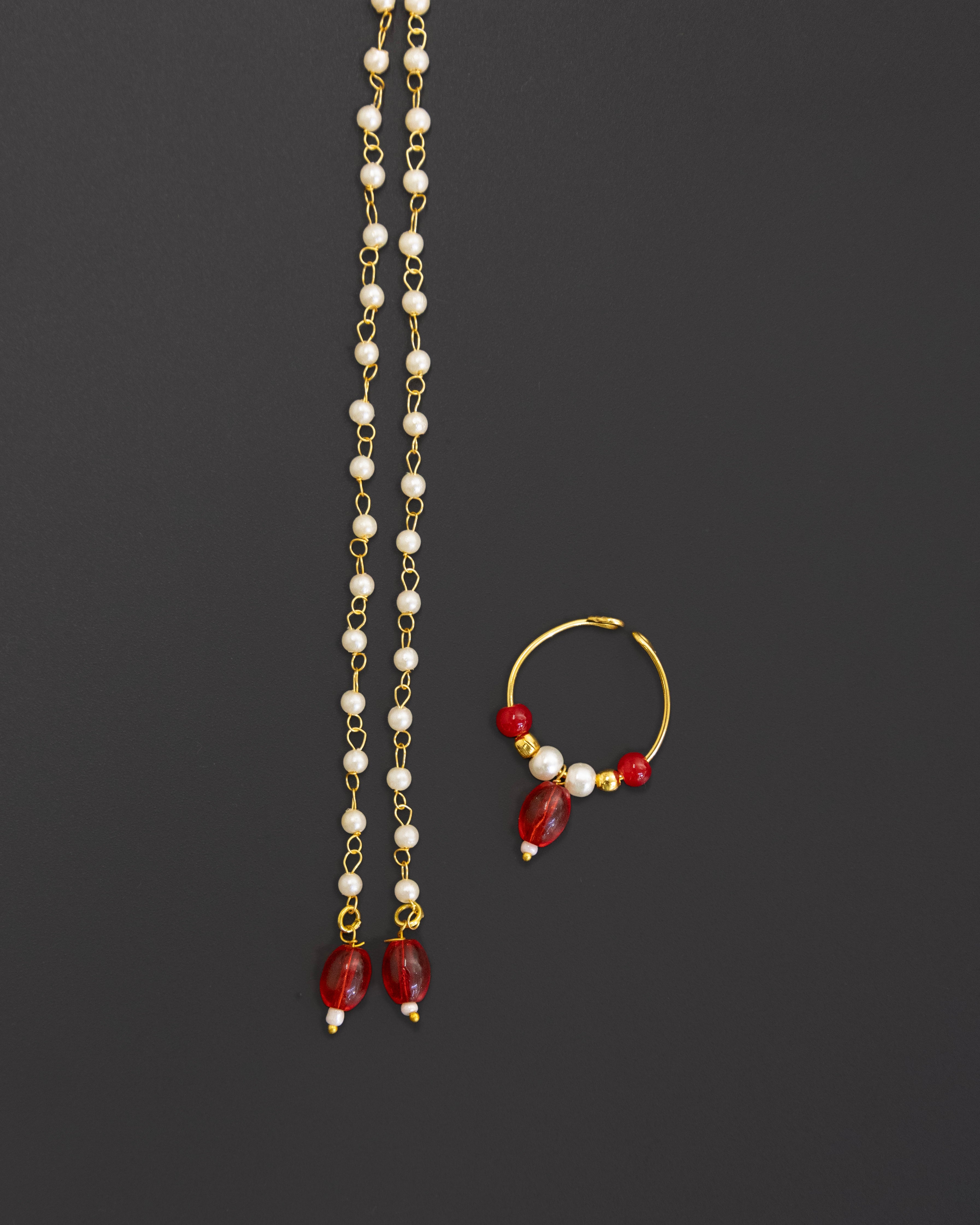 Pearls with Red glass beads Mundavali and bhikbali combo for batu/groom