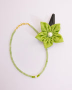 Sadabahar set - Lime Green Glass beads necklace and matching flower clip for Girls