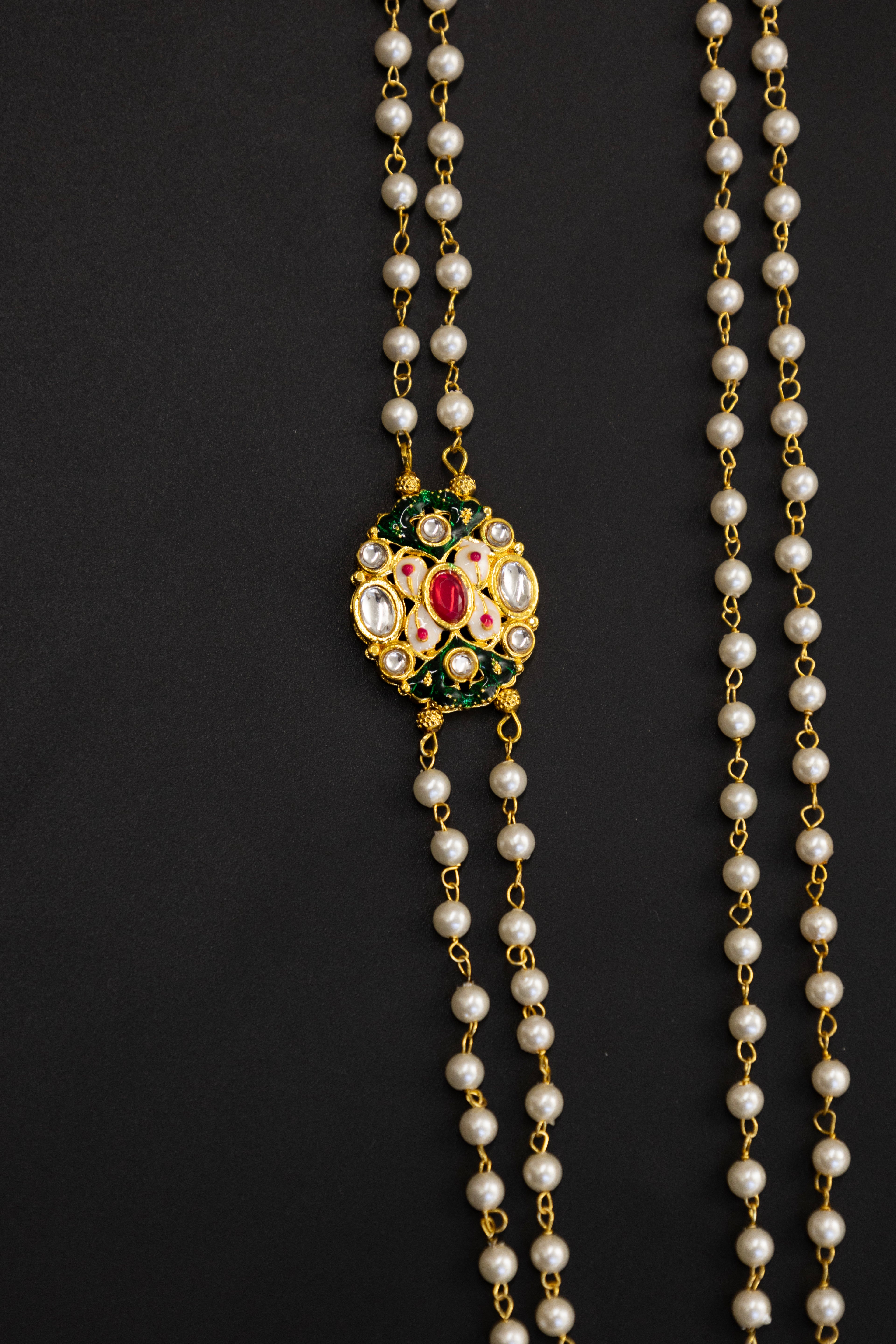 Pearl Double Layer Kanthi with Rajwadi Green and Red pendent Batu