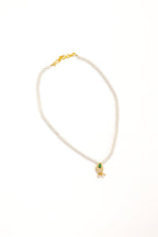Aabha Set -Glass Pearls & Green Kundan Pendant Necklace With Earrings