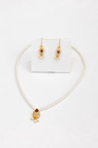 Aabha Set -Glass Pearls & Pink Kundan Pendant Necklace With Earrings