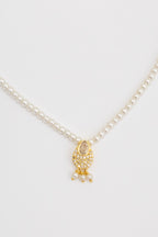 Aabha Set -Glass Pearls & White Kundan Pendant Necklace With Earrings