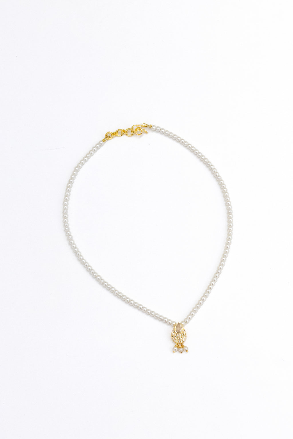 Aabha Set - Glass pearls necklace with White Kundan drop shaped pendant and matching earrings for Girls