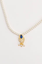 Aabha Set -Glass Pearls & Blue Kundan Pendant Necklace With Earrings