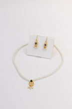 Aabha Set -Glass Pearls & Blue Kundan Pendant Necklace With Earrings