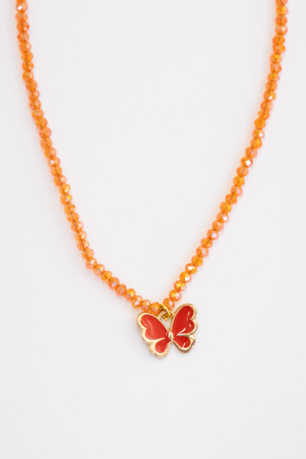 Glass Crystal beads necklace with enameled butterfly pendant for Girls