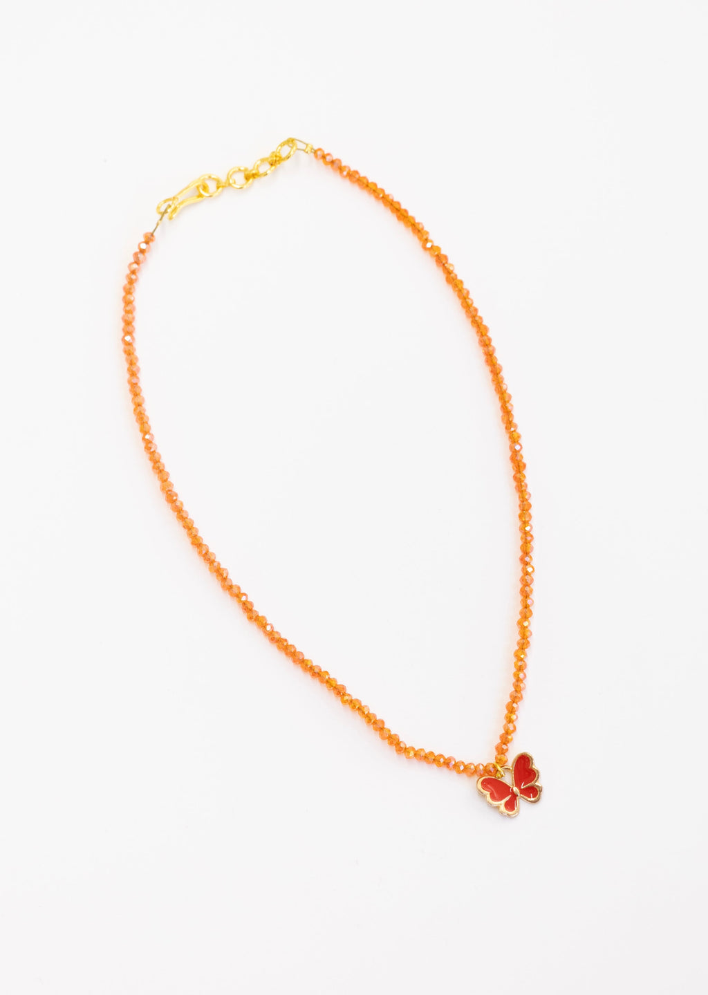 Glass Crystal beads necklace with enameled butterfly pendant for Girls