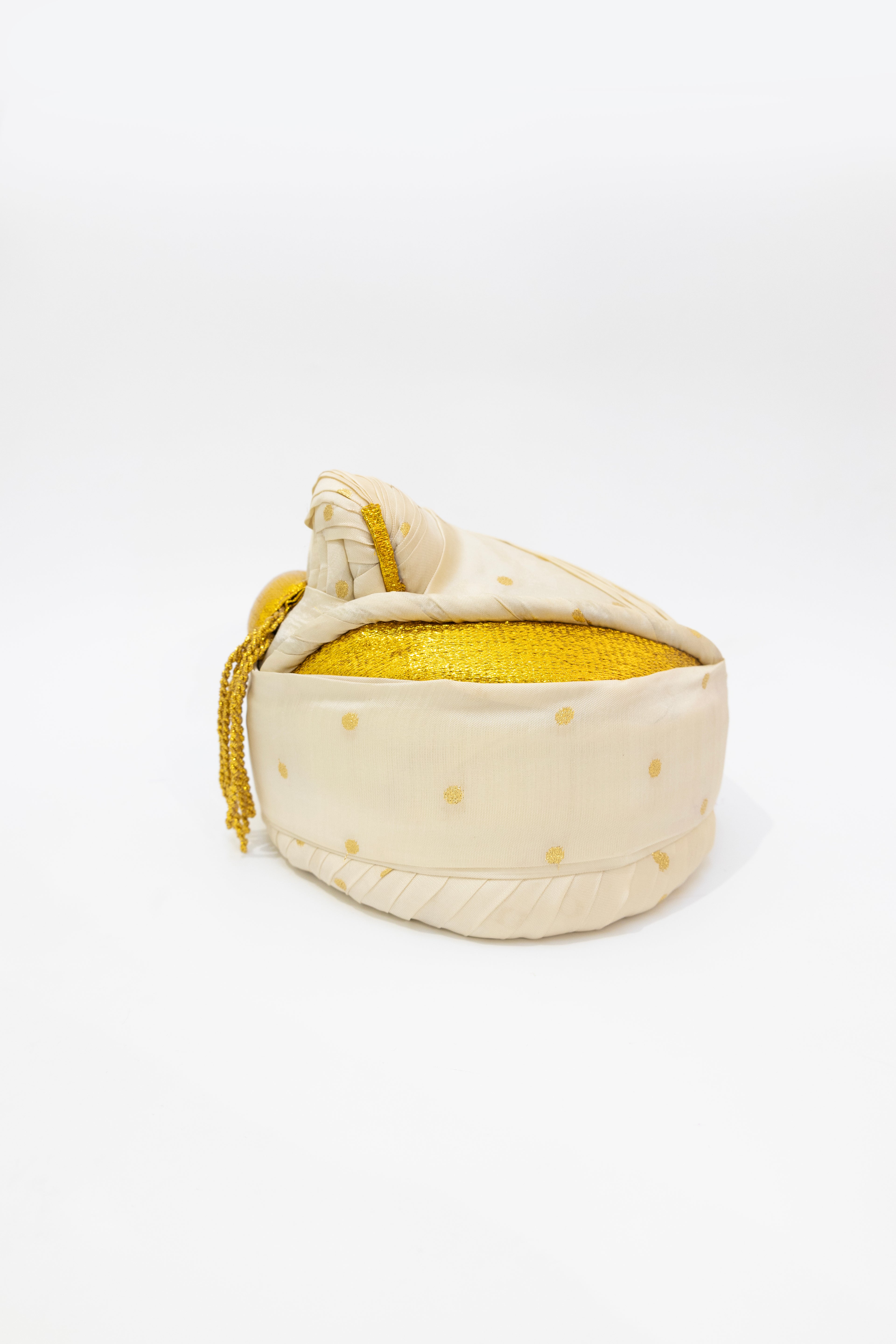 Puneri Pagadi for Batu with Satin Taffeta Square Butta fabric - Ivory