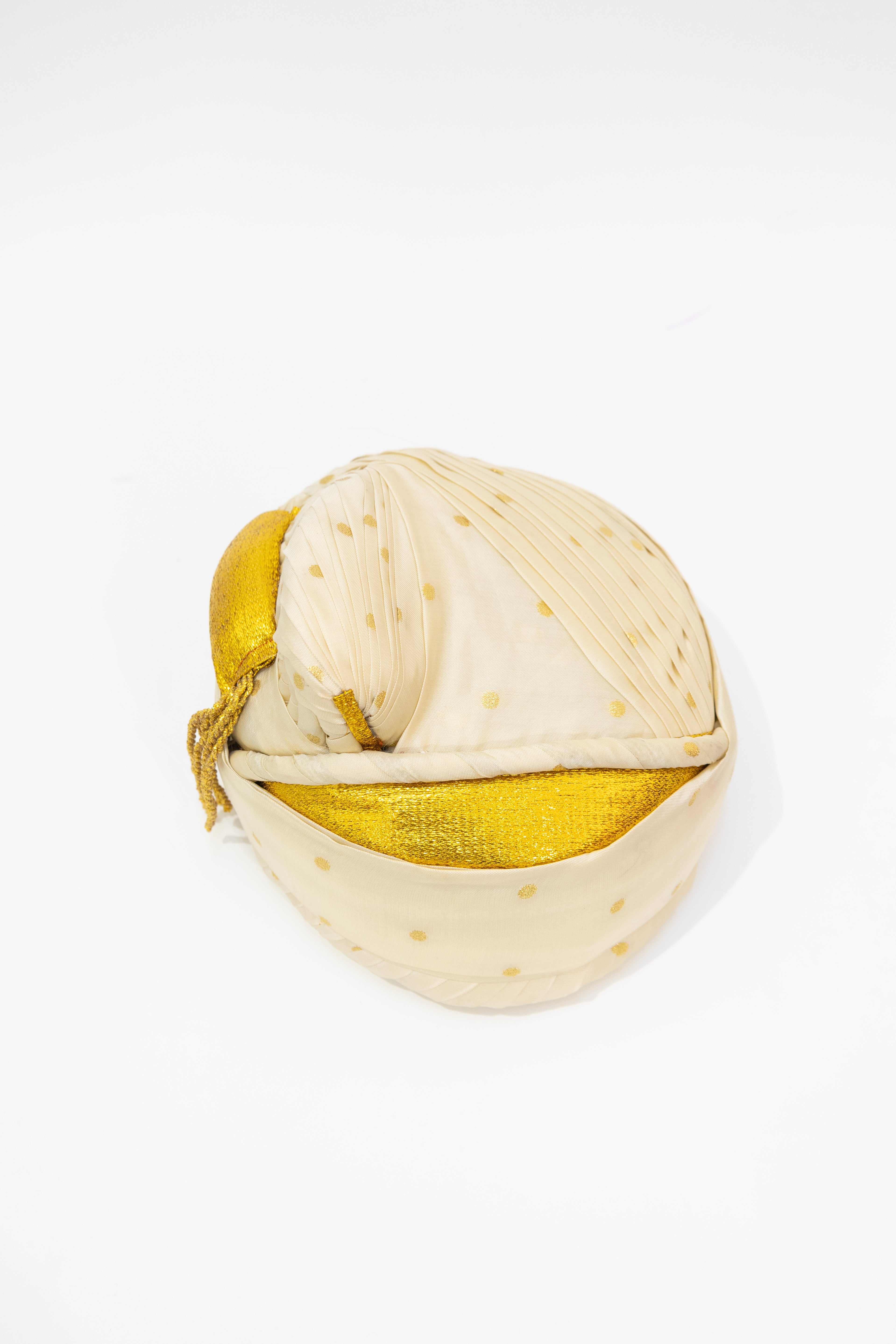 Puneri Pagadi for Batu with Satin Taffeta Square Butta fabric - Ivory