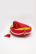 Scarlet Red Satin Taffeta Pearl Embellished Peshwai Pagadi