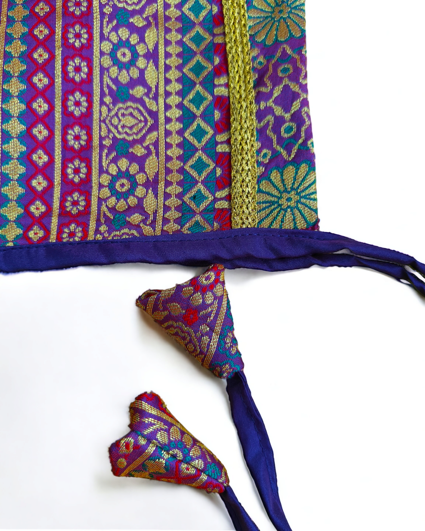 Multicoloured-Purple Banaras Brocade Silk Baby Bonnet