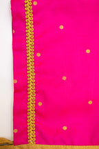 Radnyee Set - Rani Pink Paithani Peacock Motif and delicate butta brocade silk,front open newborn dress for naming ceremony with coordinated bonnet, bloomer and booties