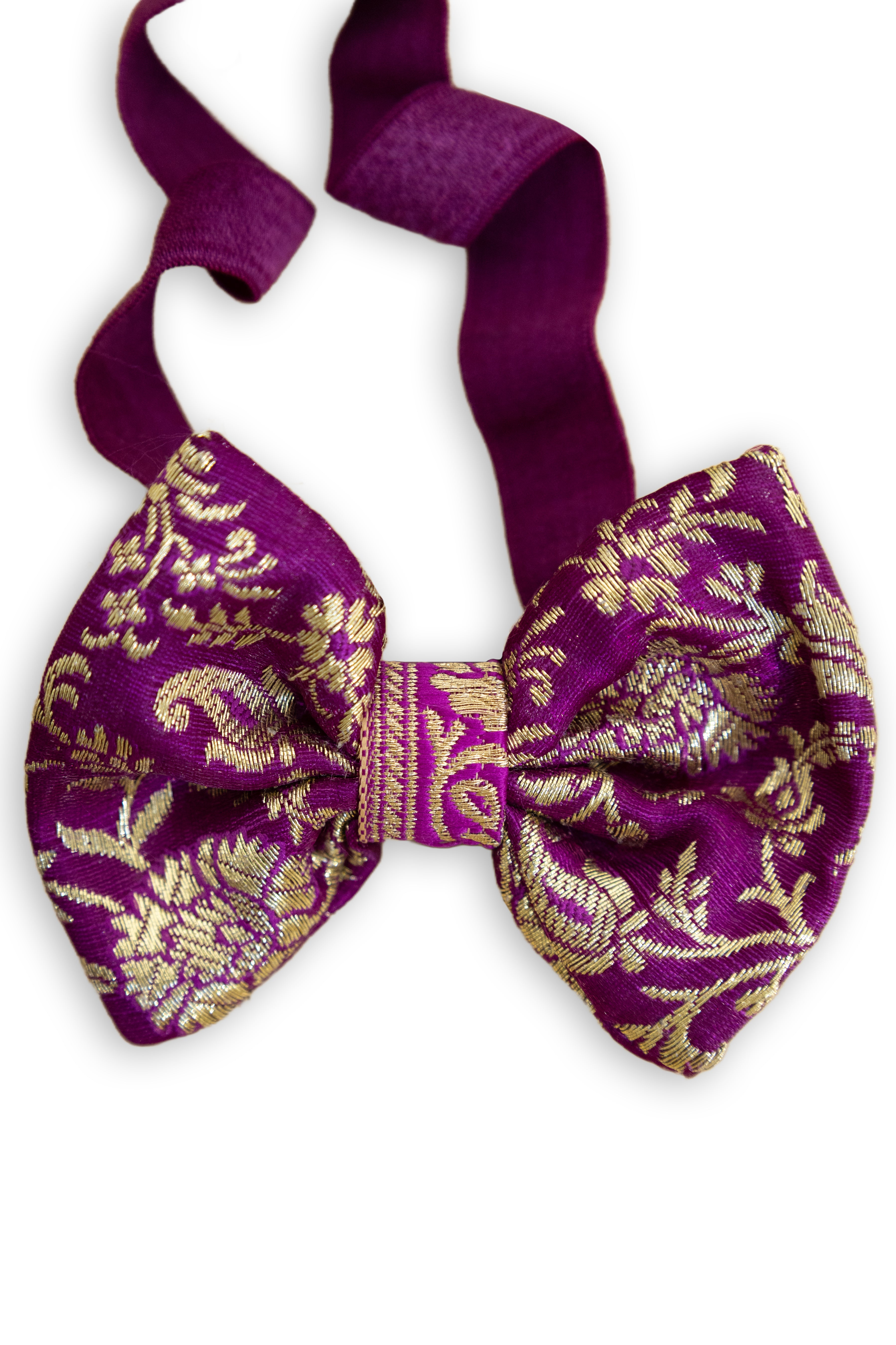 Shubhra Set - Bright Purple Banaras silk brocade bodice with Ivory tissue silk front open Newborn girl dress with Intricate banarasi border at daman