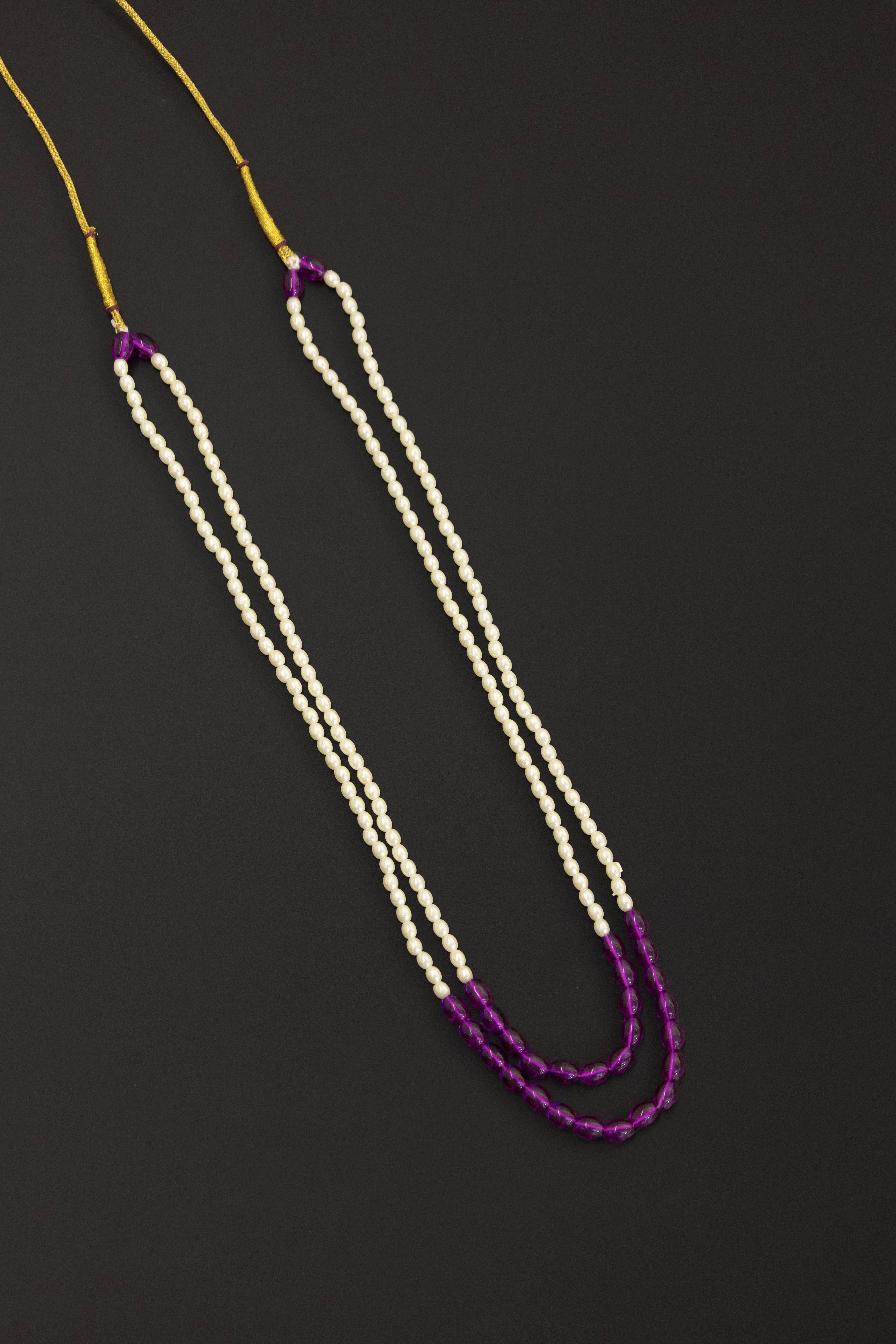 Semicultured Pearl Double Layer Kanthi with Purple Oval clear glass beads for Batu