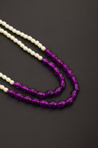 Semicultured Pearl Double Layer Kanthi with Purple Oval clear glass beads for Batu