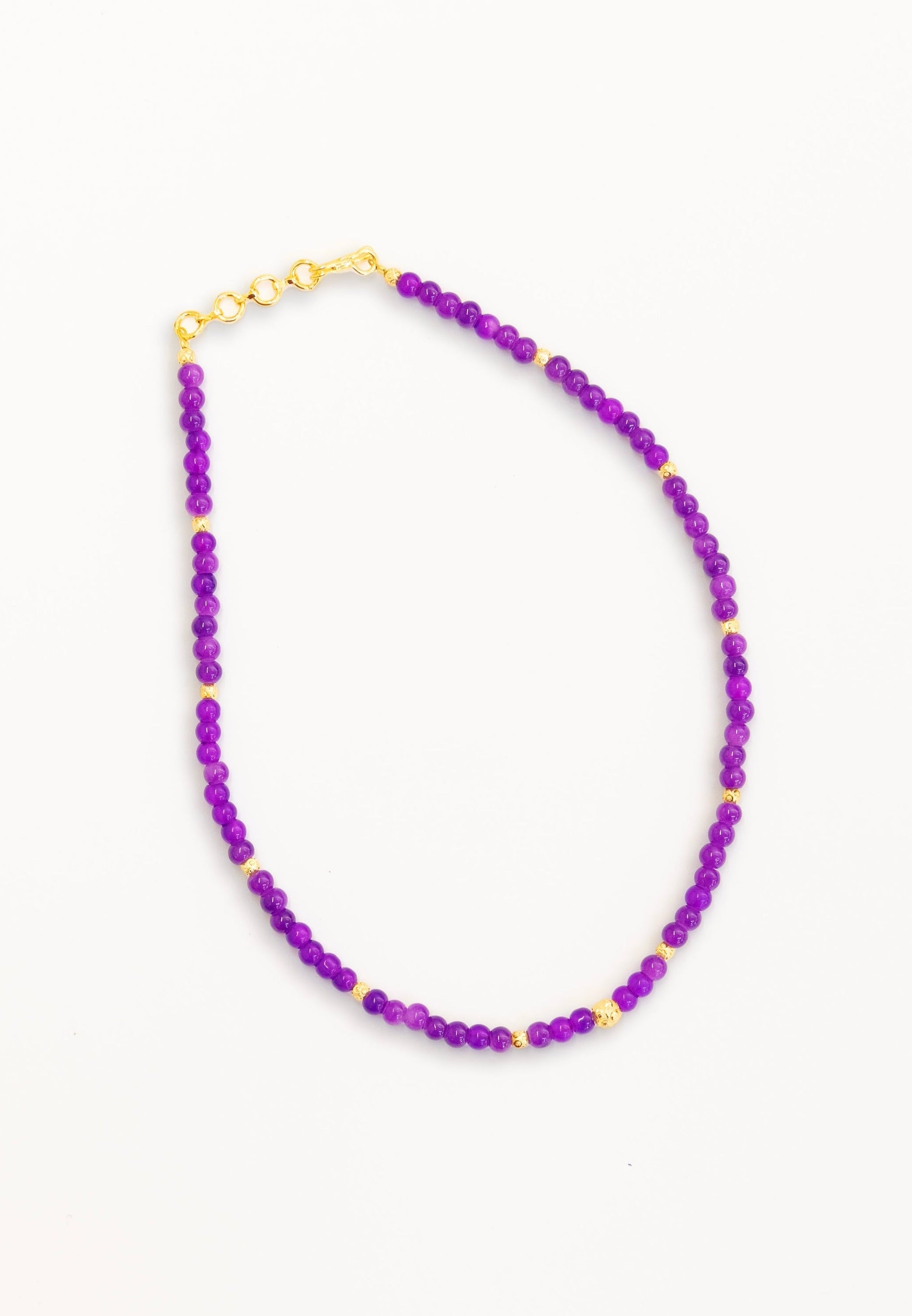 Purple glass beads necklace with golden findings and adjustable links and hook closure for Girls