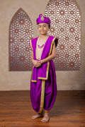 Purple mysore silk sovale Uparane set with golden embossed design lace for Batu