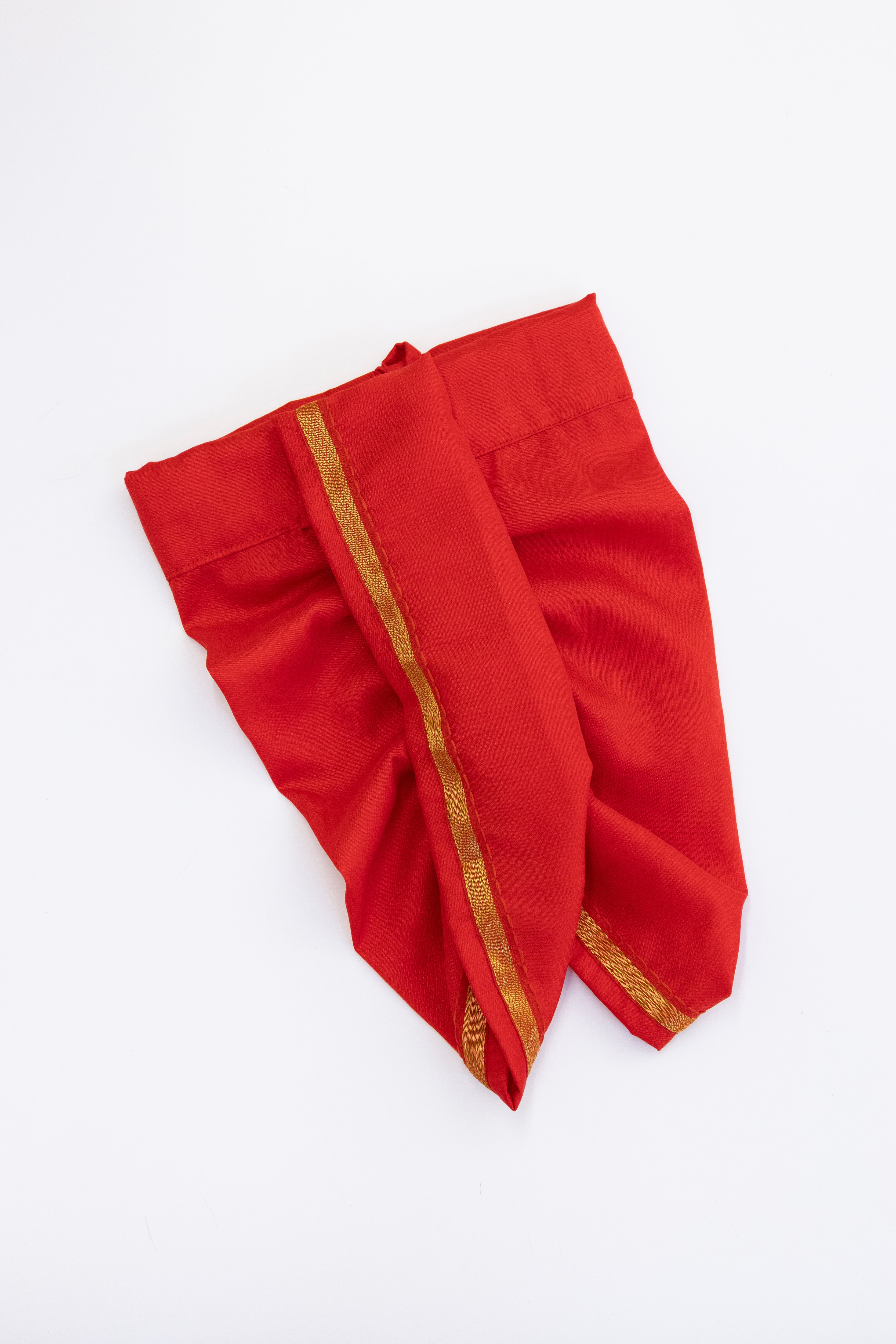 Red Crepe Silk Dhoti with Golden Border for Boys